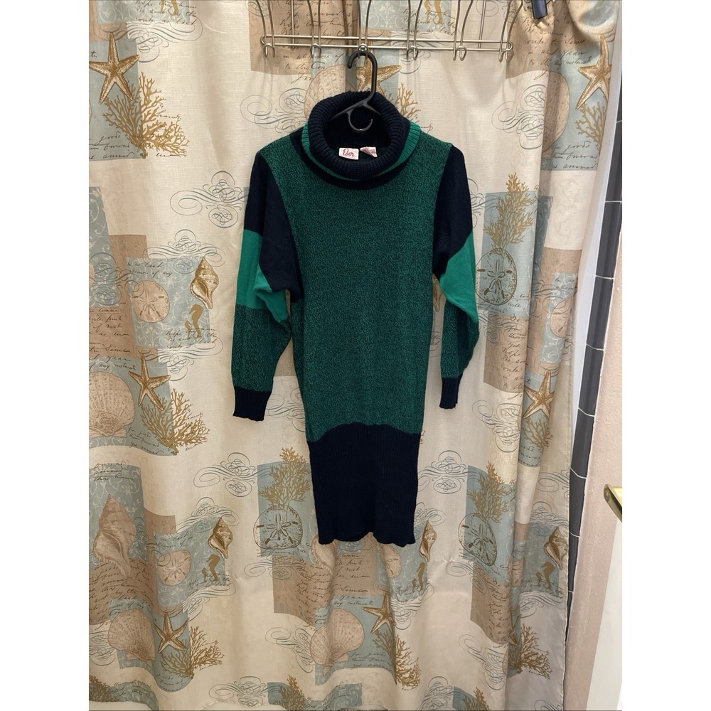 Eber Sweater Dress Womens Medium Green Black Vintage‎ Colorblock